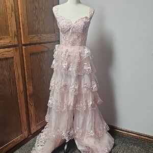 Elegant Pink Lace Prom Dress